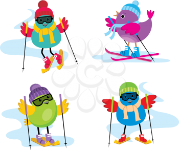 Royalty Free Clipart Image of Skiing Birds