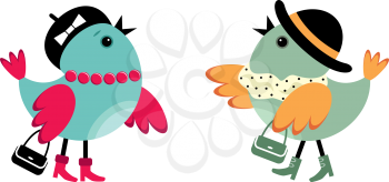 Royalty Free Clipart Image of Two Female Birds