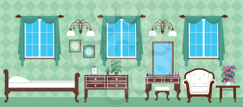 Royalty Free Clipart Image of a Bedroom With Sitting Area