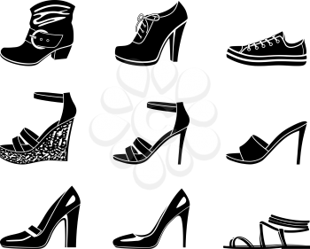 Set of icons of womanish shoe on a white background.