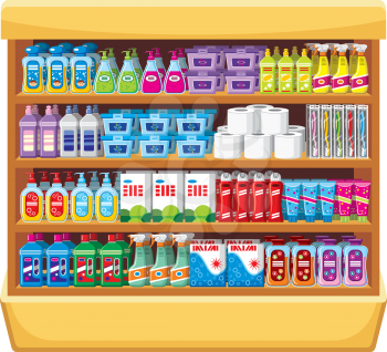 Shelfs with household chemicals. vector 