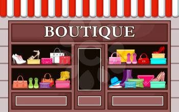Picture of a fashion boutique with shoes and bags. vector illustration