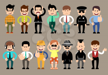 Set of men different characters, pose, profession. Vector illustration