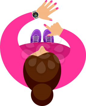 The woman on jog. Smartwatch on a wrist. Fitness tracker application. Vector