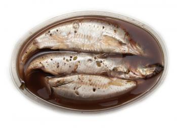 spicy salted herring on a white background