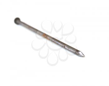 One metal nail isolated on a white background 