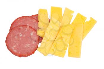 Sausage and cheese on a white background