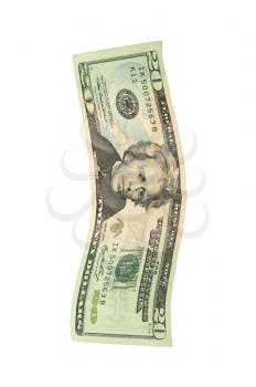 twenty dollar banknote,isolated on white with clipping path. 