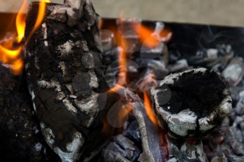 Fire, burning coal on a barbecue