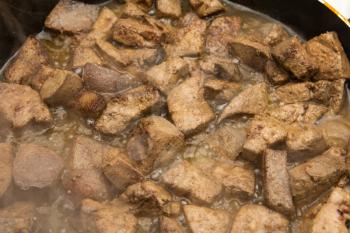 fried liver in a pan