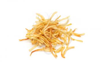 French fries on a white background. macro