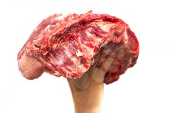 meat in his hands