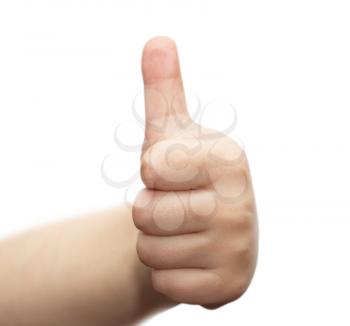 child's hand with a raised thumb up