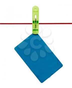 Plastic card on a rope on a white background