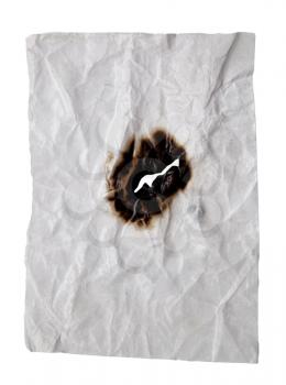 burnt crumpled white paper on white background