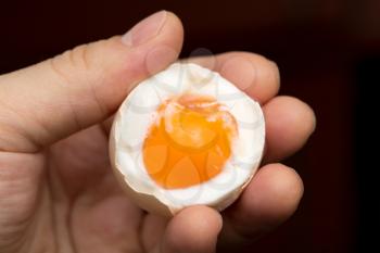egg with yolk in a hand