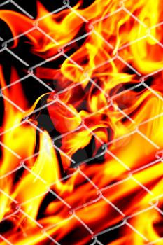 fire in a metal grid