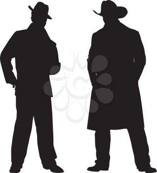 Royalty Free Clipart Image of Silhouettes of Two Men Wearing Hats