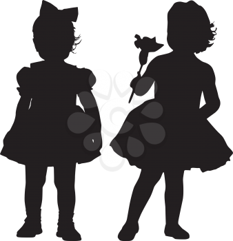 Royalty Free Clipart Image of Silhouettes of Two Small Girls