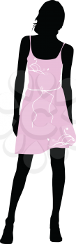 Royalty Free Clipart Image of a Silhouetted Woman in a Pink Dress