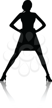 Royalty Free Clipart Image of a Silhouette of a Woman Standing With Her Legs Spread