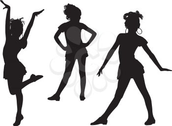 Royalty Free Clipart Image of Three Girls Dancing