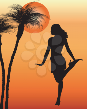 Royalty Free Clipart Image of a Woman at Sunset