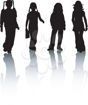 Royalty Free Clipart Image of Four Children in Silhouette