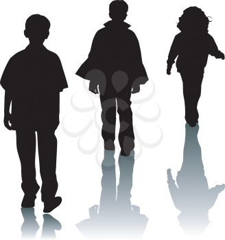 Royalty Free Clipart Image of Three Children Silhouettes