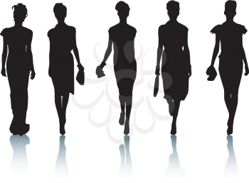 Royalty Free Clipart Image of Five Fashionable Women