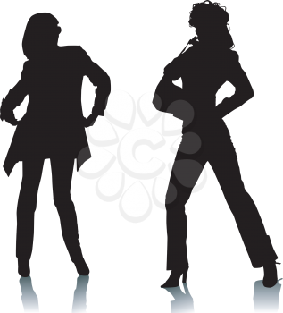 Royalty Free Clipart Image of Silhouettes of Two Girls