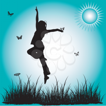 Royalty Free Clipart Image of a Happy Girl Outside