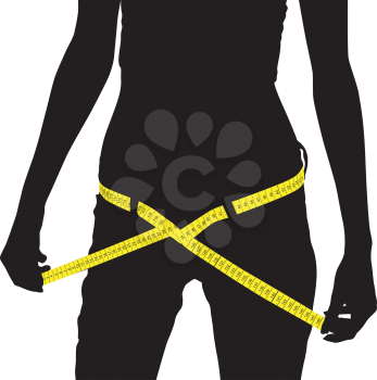Royalty Free Clipart Image of a Woman Measuring Her Waistline