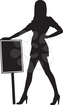 Royalty Free Clipart Image of a Woman With a Sign Board