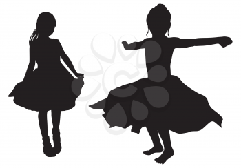 Royalty Free Clipart Image of Two Little Girls in Dresses