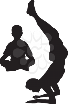 Royalty Free Clipart Image of a Boy and Man Doing Yoga