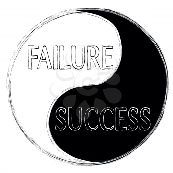 Royalty Free Clipart Image of a Yin Yang Symbol With the Words Failure and Success