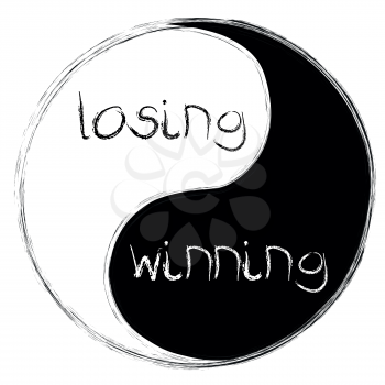Royalty Free Clipart Image of a Yin Yang Symbol With the Words Losing and Winning