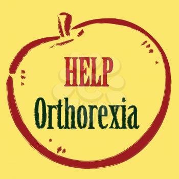 Royalty Free Clipart Image of the Words Help and Orthorexia on an Apple