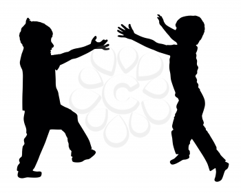 Silhouettes of two boys who play with hands raised