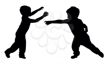 Silhouettes of two little boys who play yoga