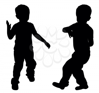 Silhouettes of two little boys who dancing