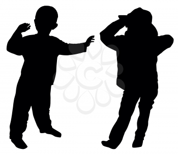 Silhouettes of two little boys who fun