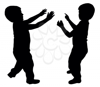 Silhouettes of two young boys showing something with finger