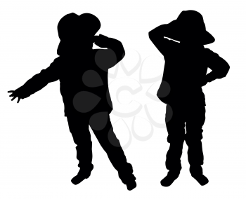 Silhouettes of two little boys with hat