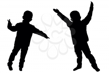 Silhouettes of two little boys dancers