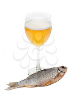 Royalty Free Photo of a Glass o Beer and Fish