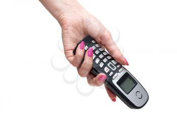 Royalty Free Photo of a Woman Holding a Telephone
