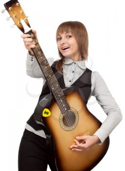 Royalty Free Photo of a Woman Playing a Guitar