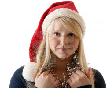 Royalty Free Photo of a Young Girl in a Santa Hat